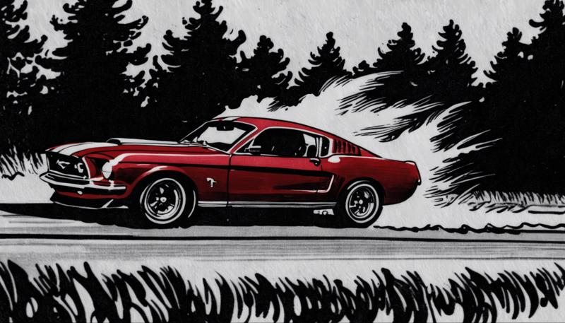 00127-_3724454403_Inkdrawing A classic Ford Mustang GT, in deep cherry red, burns rubber on an open highway, leaving behind a trail of fire and wh.png